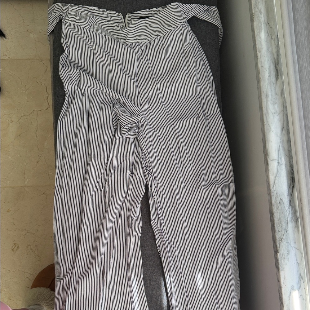 Aqua White and Black Striped Wide-Leg Pants